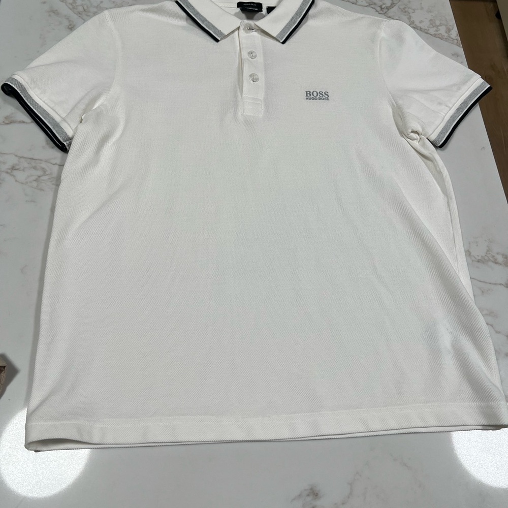 Hugo Boss White Polo Shirt with Black Trim